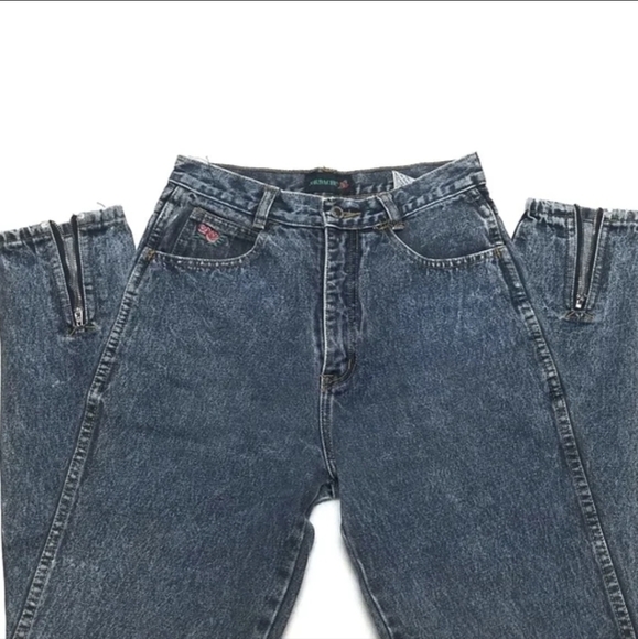 VINTAGE Jordache Extra High Rise Rose Embroidered Side Zip Acid Wash Jeans - Picture 7 of 15